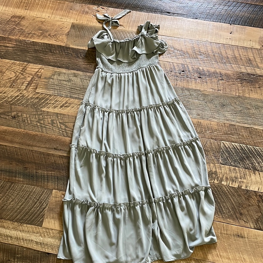 Altar’d State grey-green long dress. Size large.